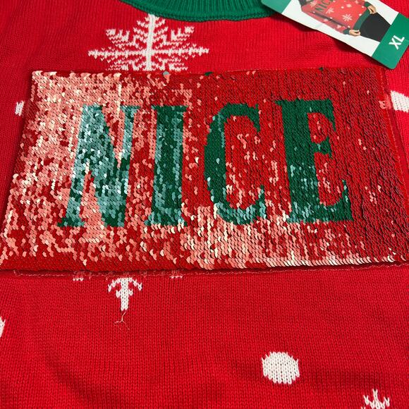 To Be Jolly Naughty/Nice Reversible Sequined Ugly Christmas Sweater NEW Size XL - Picture 4 of 13